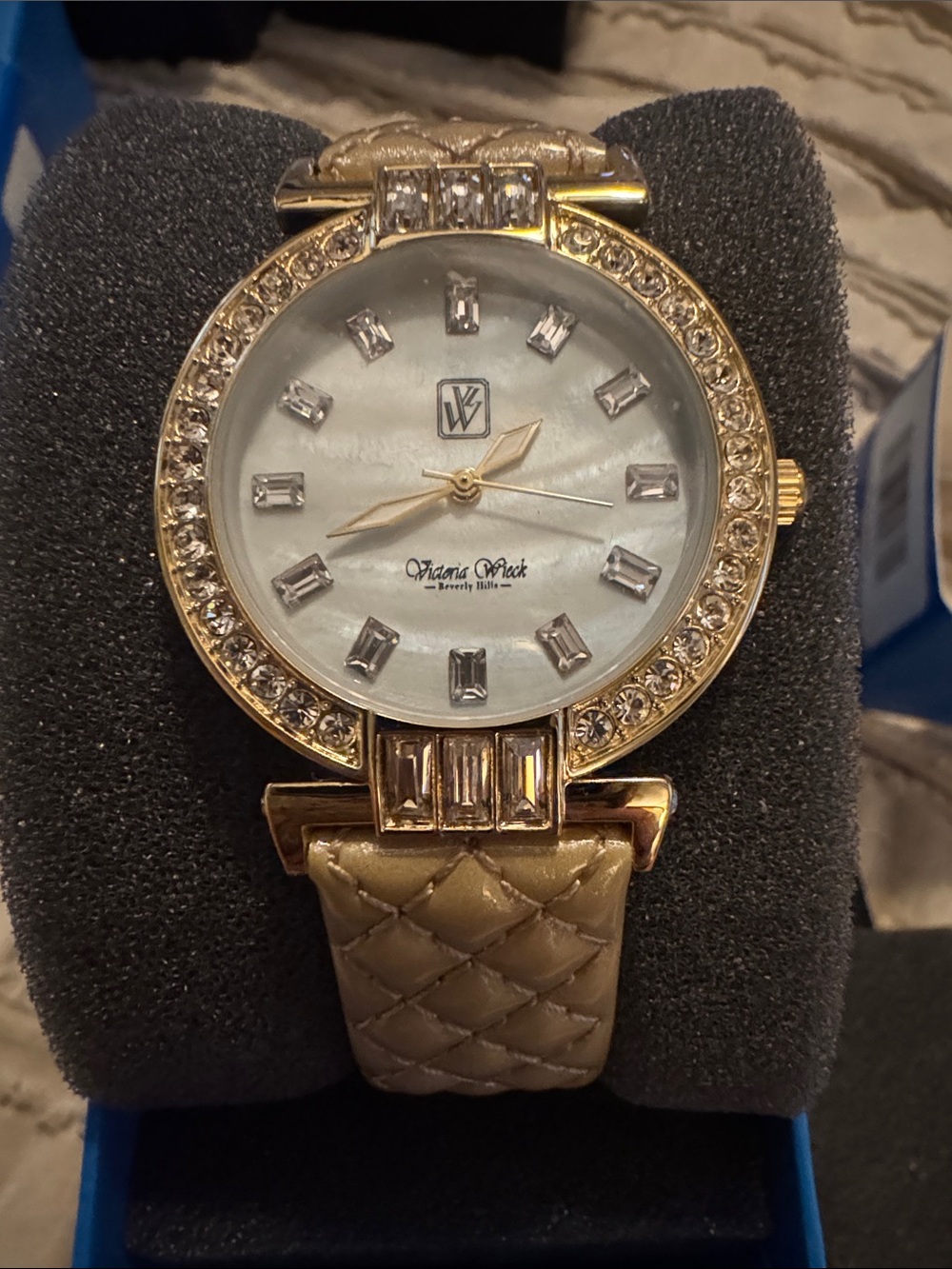 Victoria Wieck Gold-Tone Crystal Quilted Strap Women's Watch